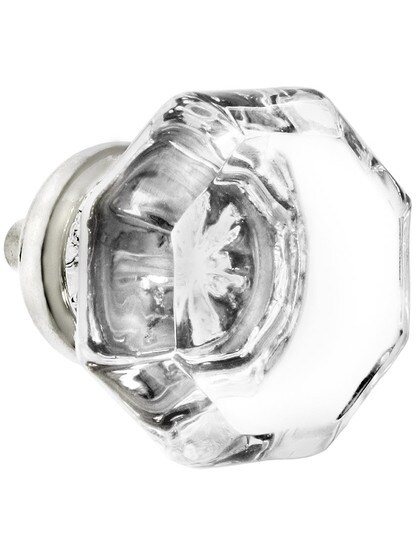 Clear Octagonal Glass Knob with Brass Base 1 3/8-Inch Diameter in Polished Nickel.